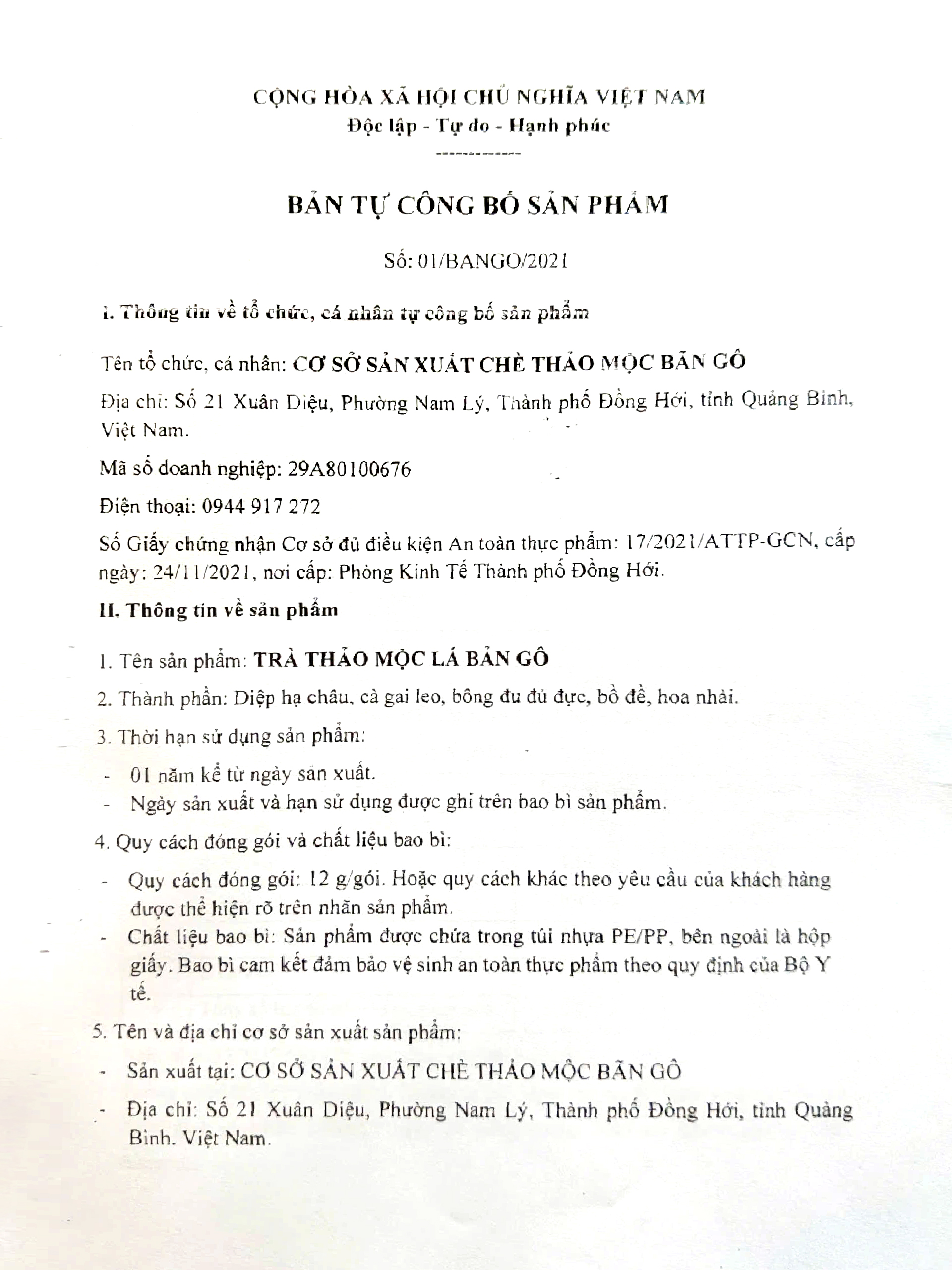 Giấy phép sản phẩm 1